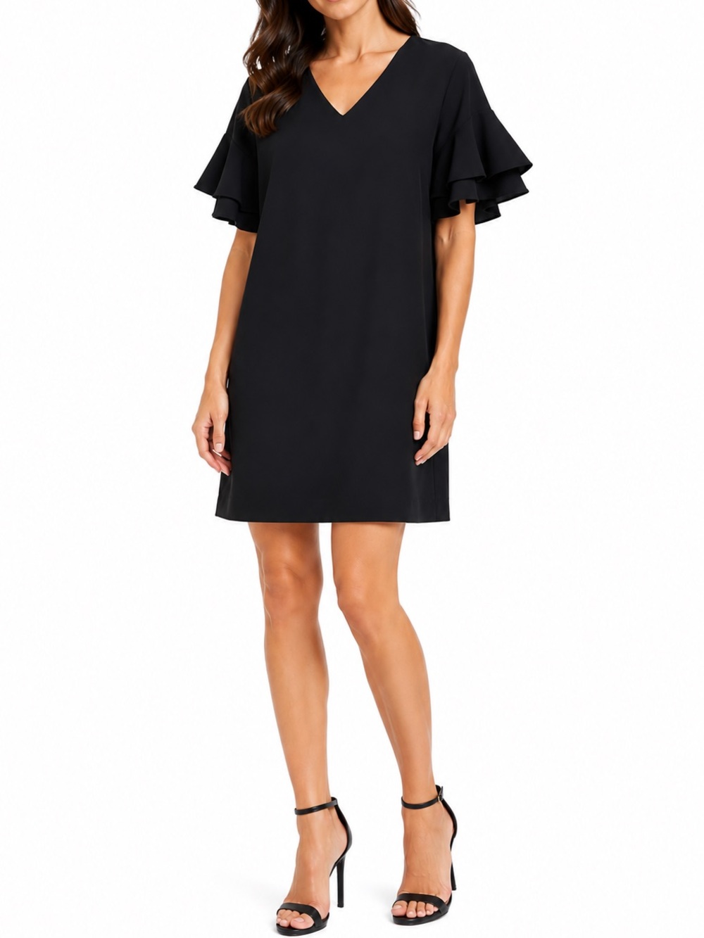 KENSIE Women's Stretchy Crepe Tiered Sleeve Ruffle Shift Dress Size Small